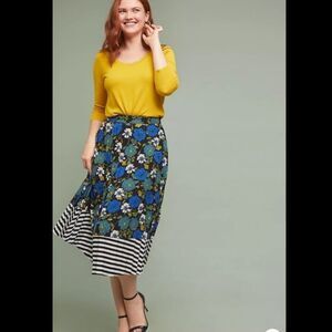 NWT Anthropologie Lost‎ + Wander Priscilla Floral Stripe Accordion Midi Skirt XS